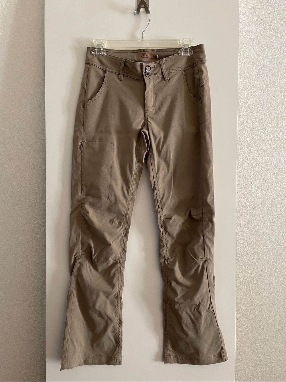 Prana Sport Outdoor Hiking Stretch Roll Up Pants Low Rise Straight Flare Khaki